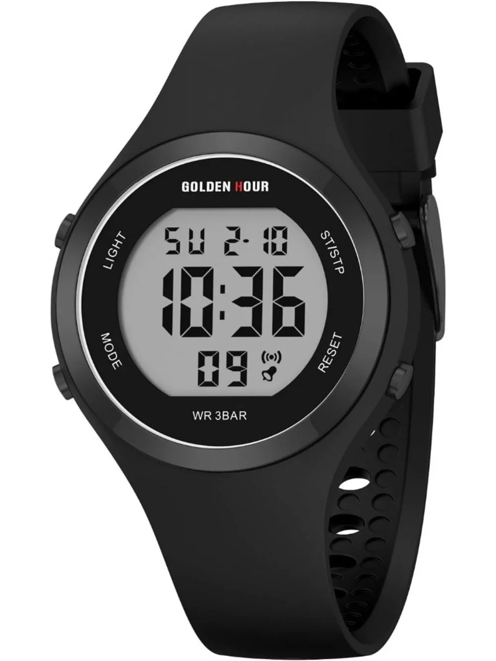 Women's All Black Waterproof Sport Digital Chronograph Silicone Strap Watches